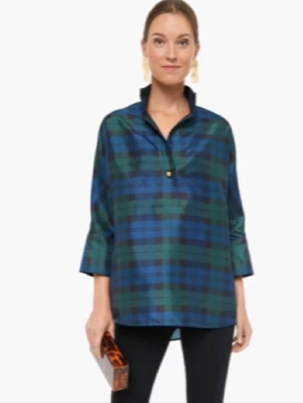 Tuckernuck Blackwatch Tartan Plaid French Cuff Celine Tunic Top XL